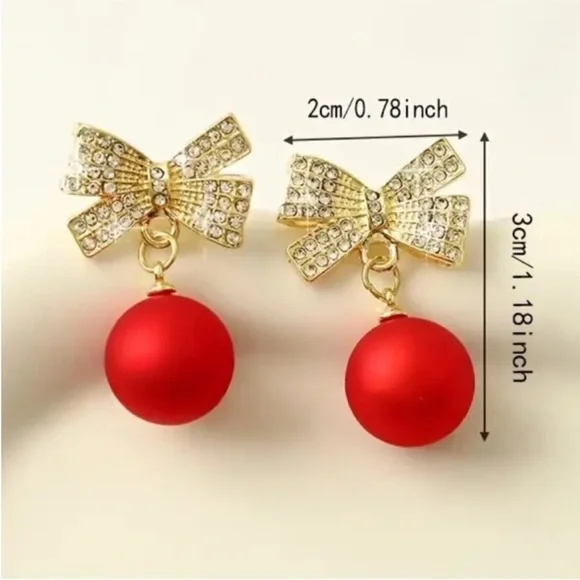 Elegant Red Bow Drop Earrings - Picture 3 of 3